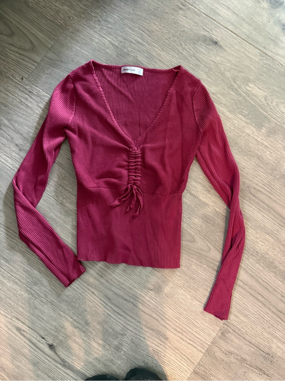 Society Berry Ruched V-Neck Long Sleeve Top
